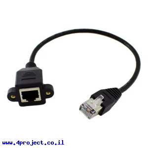 כבל Ethernet RJ45 (CAT 5E) זכר/נקבה להתקנה על פנל - 30 ס"מ