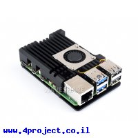 מארז לכרטיסי Raspberry PI 5 - אלומיניום עם מאוורר מבוקר טמפרטורה