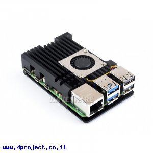 מארז לכרטיסי Raspberry PI 5 - אלומיניום עם מאוורר מבוקר טמפרטורה