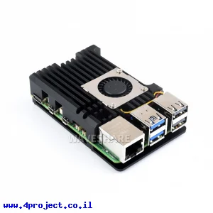 מארז לכרטיסי Raspberry PI 5 - אלומיניום עם מאוורר מבוקר טמפרטורה