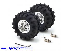 תמונה של מוצר גלגל 120x60 מ"מ כסוף לציר D בקוטר 4 מ"מ - ערכה של 2
