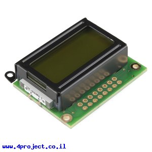 LCD טקסט 8x2, שחור על ירוק, 5V