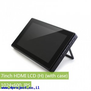 מסך קיבולי LCD 7" IPS 1024x600, מסגרת, זכוכית מגן, ממשק HDMI, מגע USB
