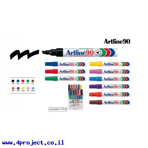 טוש לא מחיק 90 Artline (ארטליין) - ערכה של 12 יחידות בצבעים שונים