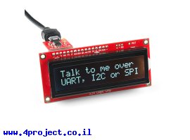 תמונה של מוצר LCD טקסט 16x2, כתב RGB על רקע שחור, 3.3V, ממשק טורי