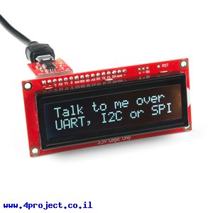 LCD טקסט 16x2, כתב RGB על רקע שחור, 3.3V, ממשק טורי