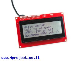 תמונה של מוצר LCD טקסט 20x4, כתב שחור על RGB רקע, 3.3V, ממשק טורי