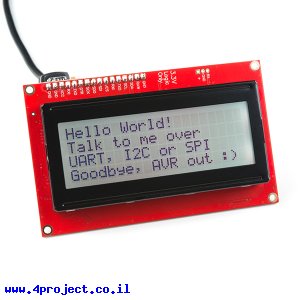 LCD טקסט 20x4, כתב שחור על RGB רקע, 3.3V, ממשק טורי