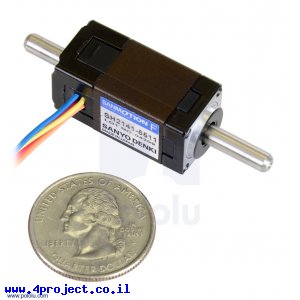 מנוע צעד 200 צעדים, 14x30 מ"מ, 6.3V/0.3A - ציר כפול