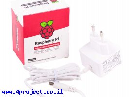 תמונה של מוצר ספק כח ל-RPI4 מקורי - 5.1V/3A - חיבור USB-C