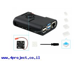 תמונה של מוצר מארז לכרטיסי Raspberry PI 4 - פלסטיק שחור מעוגל עם מאוורר