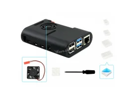 תמונה של מוצר מארז לכרטיסי Raspberry PI 4 - פלסטיק שחור מעוגל עם מאוורר
