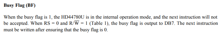 "busy flag במפרט של בקר HD44780"