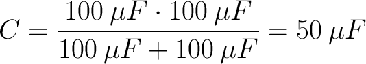 "חישוב ערך שני קבלים של 100uF במקביל"