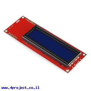 LCD טקסט 16x2, צהוב על כחול, 5V, ממשק טורי