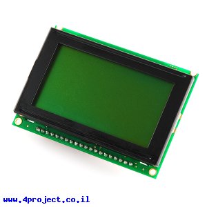 LCD גרפי שחור על ירוק, 128x64 STN, תאורת רקע, ממשק טורי