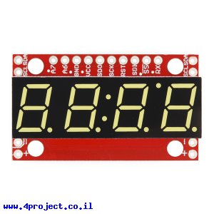 7Segment צהוב, 4 ספרות, 10 מ"מ, ממשק טורי