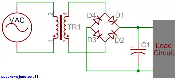 "שרטוט של מעגל ספק כח AC-DC"