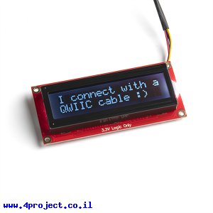 LCD טקסט 16x2, כתב RGB על שחור, 3.3V, ממשק טורי - חיבור Qwiic