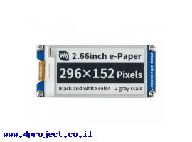 תמונה של מוצר מסך E-Ink ל-2 צבעים, גודל 2.66", רזולוציה 296x152