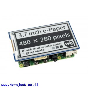 מסך E-Ink ל-2 צבעים (4 גוונים), גודל 3.7", רזולוציה 480x280, ממשק RPi