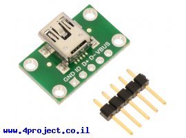 תמונה של מוצר כרטיסון עם מחבר USB MiniB נקבה - Pololu