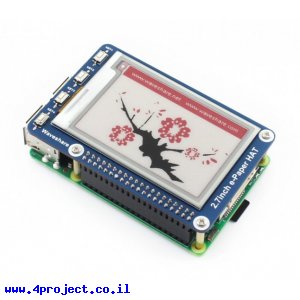 מסך E-Ink ל-3 צבעים (אדום, שחור, לבן) , גודל 2.7", רזולוציה 264x176, ממשק RPi