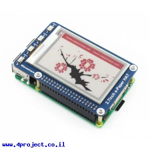 מסך E-Ink ל-3 צבעים (אדום, שחור, לבן) , גודל 2.7", רזולוציה 264x176, ממשק RPi