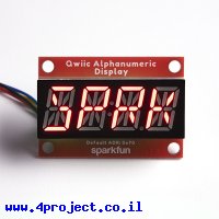תצוגה אלפאנומרית אדומה, 4 תאים - חיבור Qwiic