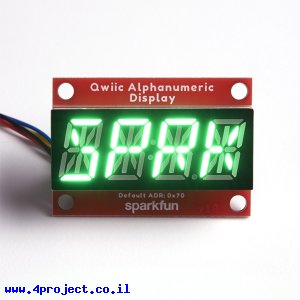 תצוגה אלפאנומרית ירוקה, 4 תאים - חיבור Qwiic