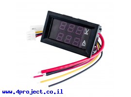 תמונה של מוצר מד מתח/זרם עד 100VDC/10A - תצוגה אדומה/כחולה