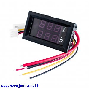 מד מתח/זרם עד 100VDC/10A - תצוגה אדומה/כחולה