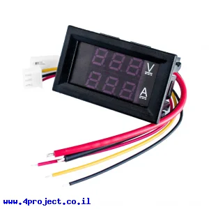 מד מתח/זרם עד 100VDC/10A - תצוגה אדומה/כחולה