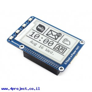 מסך E-Ink ל-2 צבעים, גודל 2.7", רזולוציה 264x176, ממשק RPi