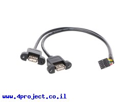 תמונה של מוצר כבל USB להתקנה על פנל - שני USB-A נקבה למחבר שורה - 30 ס"מ