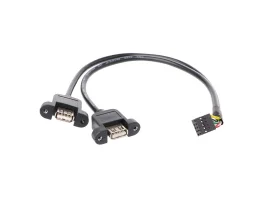 תמונה של מוצר כבל USB להתקנה על פנל - שני USB-A נקבה למחבר שורה - 30 ס"מ
