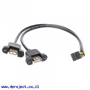 כבל USB להתקנה על פנל - שני USB-A נקבה למחבר שורה - 30 ס"מ