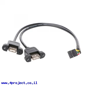 כבל USB להתקנה על פנל - שני USB-A נקבה למחבר שורה - 30 ס"מ