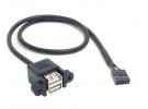 תמונה של מוצר כבל USB להתקנה על פנל - USB-A נקבה כפול למחבר שורה - 50 ס"מ
