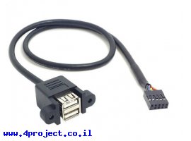תמונה של מוצר כבל USB להתקנה על פנל - USB-A נקבה כפול למחבר שורה - 50 ס"מ