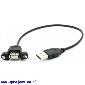 כבל USB להתקנה על פנל - USB-A נקבה ל-USB-A זכר - 30 ס"מ