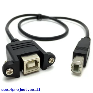 כבל USB להתקנה על פנל - USB-B נקבה ל-USB-B זכר - 30 ס"מ