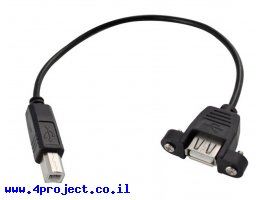תמונה של מוצר כבל USB להתקנה על פנל - USB-A נקבה ל-USB-B זכר - 30 ס"מ