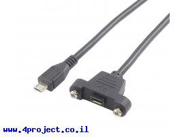 תמונה של מוצר כבל USB להתקנה על פנל - microB נקבה ל-microB זכר - 30 ס"מ