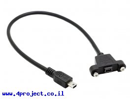 תמונה של מוצר כבל USB להתקנה על פנל - miniB נקבה ל-miniB זכר - 30 ס"מ