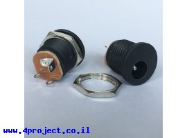 תמונה של מוצר מחבר שקע מתח 5.5x2.1 מ"מ להרכבה על פנל - פלסטיק 3 חיבורים