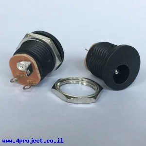 מחבר שקע מתח 5.5x2.1 מ"מ להרכבה על פנל - פלסטיק 3 חיבורים
