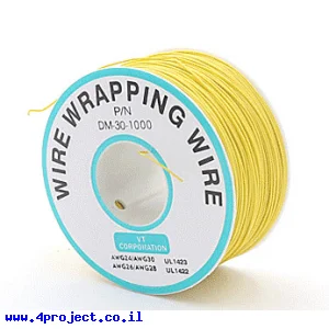 חוט WireWrap חד גידי - AWG30 - צהוב - 250 מטר
