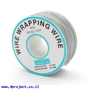 חוט WireWrap חד גידי - AWG30 - אפור - 250 מטר