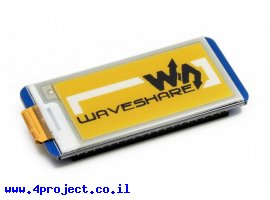 תמונה של מוצר מסך E-Ink ל-3 צבעים (צהוב, שחור, לבן), גודל 2.13", רזולוציה 212x104, ממשק RPi